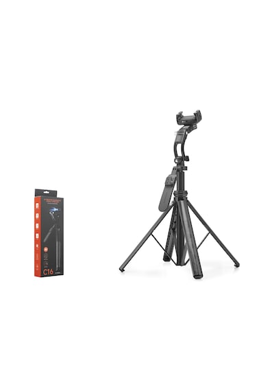Tokqı C16 Tek Eksenli Gimbal Selfie Çubuğu Aı Takipli Bluetooth Kumandalı Tripod 183 Cm Siyah