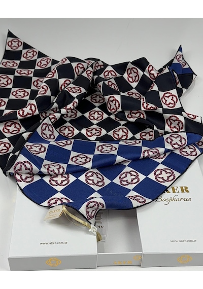 Aker Bosphorus Çift Taraflı İpek Twill Eşarp 89147112 Lacivert - Siyah