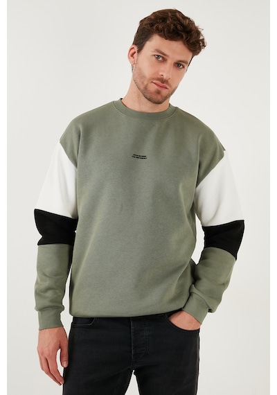 Buratti Pamuklu Relaxed Fit Bisiklet Yaka Şardonlu Renk Bloklu Erkek Sweat 5905298T Haki