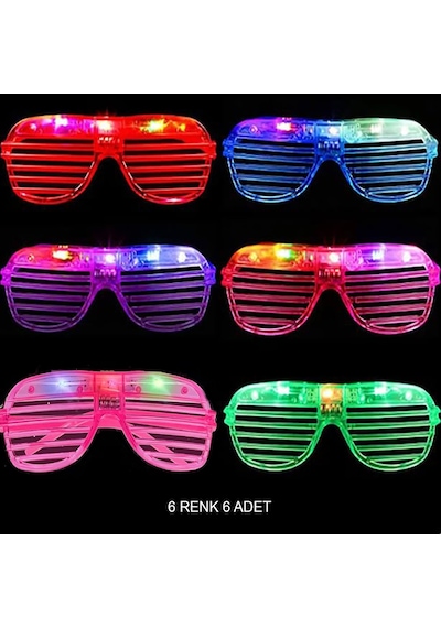 Bezos Işıklı Panjur Şeritli Led Parti Gözlüğü 6 Renk 6 Lı Set