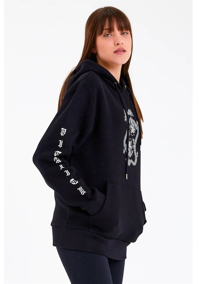 Jahr Marc Dragon Baskılı Siyah Oversize Kadın Sweatshirt