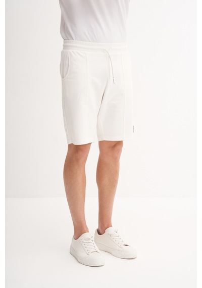 Cazador Slim Fit Örme Bermuda Süet Şort Ekru