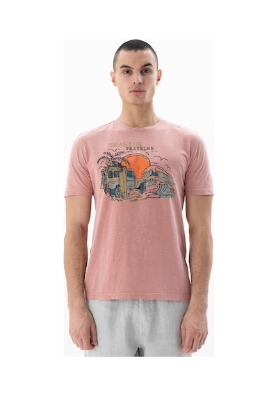 AR-MA Arma Erkek Regular Fit Parça Boyama Bisiklet Yaka Tişört Y25344490701 Pembe