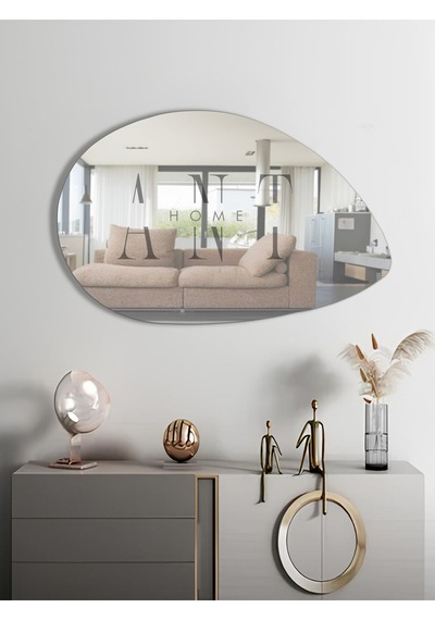 Asimetrik Ayna, Dekoratif Ayna, 90x60, Konsol Aynası, Dresuar Aynası, Tuvalet Aynası 90 X 60 Gümüş