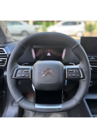 Dikişli Direksiyon Kılıfı Siyah / Nokta Deri Siyah Dikişli Citroen C4x İcin Siyah