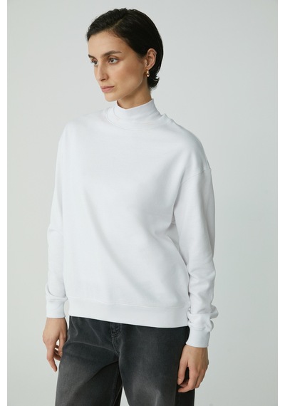 ETHIQUET A FREDA Kadın Pamuklu Içi Polarlı Yumuşacık Yuvarlak Yaka Comfort Fit Basıc Beyaz Sweatshirt