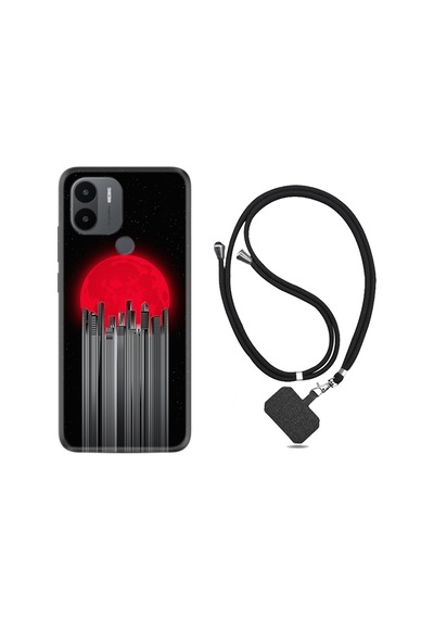 Xiaomi Redmi A1 Kılıf İpli Boyun Askılı Desenli Silikon Red City 1707