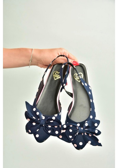 Fox Shoes H726809004 Lacivert Puantiye/pudra Kumaş Kadın Babet Lacivert Puantiye/pudra-kumaş