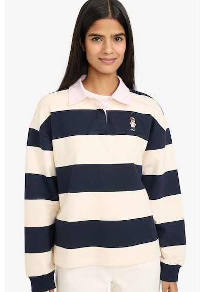 Defacto Loose Fit Polo Yaka Sweatshirt Kumaşı Sweatshirt G8070ax26sper136 Ekru-er136