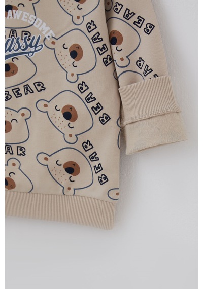 Breeze Erkek Bebek Eşofman Takımı Sevimli Ayıcık & Yazı Baskılı 9 Ay - 3 Yaş , Bej