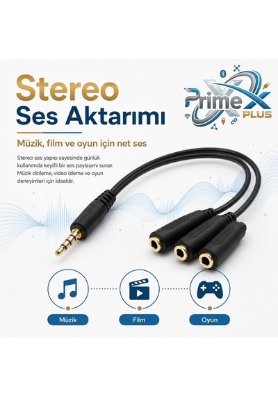 Primex Px-3aux 3 Lü Stereo Çoklayıcı, 3.5 Mm Aux Jak Splitter Kablo, 1 Erkek Giriş 3 Dişi Çıkış, Kulaklık Hoparlör Telefon Pc Araç Ses Paylaşım Adaptörü