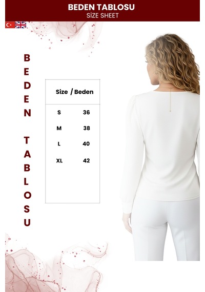 Zedefx Kadın V Yaka İnci Süslemeli Bluz Beyaz