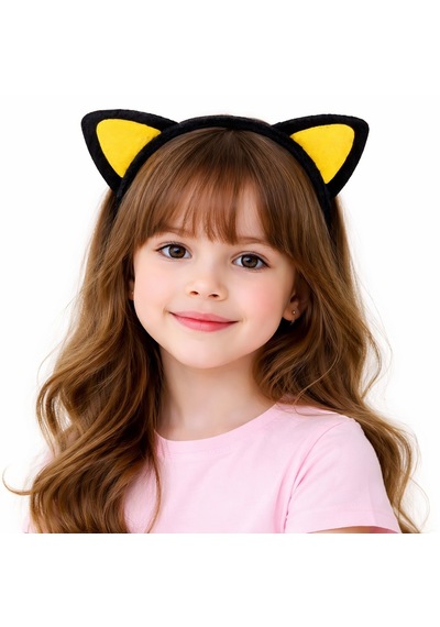 Peluş Kedi Kulak Taç Sarı Siyah Çocuk Parti &amp Amp Amp Kostüm Tacı 5691 "