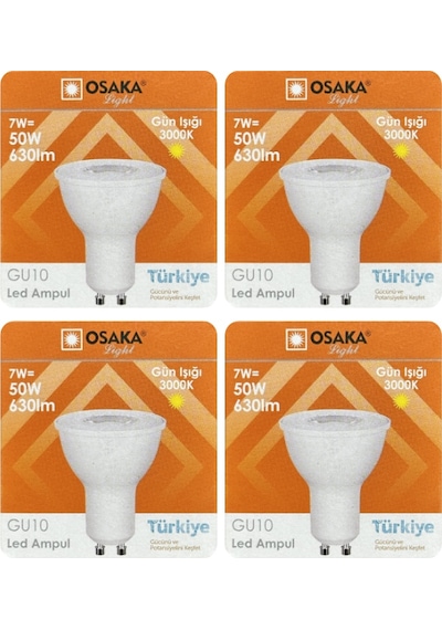 4 Adet Osaka 7w 50w Sarı Işık 3000k Gu10 Duylu Led Spot Ampul