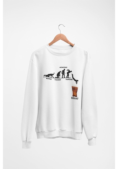 Magors Stıl-x Frıday Baskılı Oversize Bisiklet Yaka 3 İplik Şardonlu Sweatshırt Beyaz