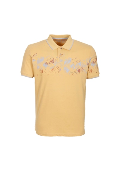 Erkek Polo Yaka Tişört Sarı Slim Fit Ribanalı Desenli T-shirt Ncs Jeans 1214-sarı Sarı