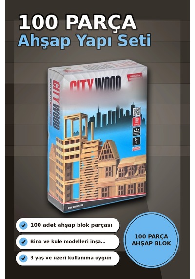 Ahşap Yapı Blokları 100 Parça 11x2,2x0,7 Cm Doğal Ve Boyalı Çocuk Gelişim Bx-313414