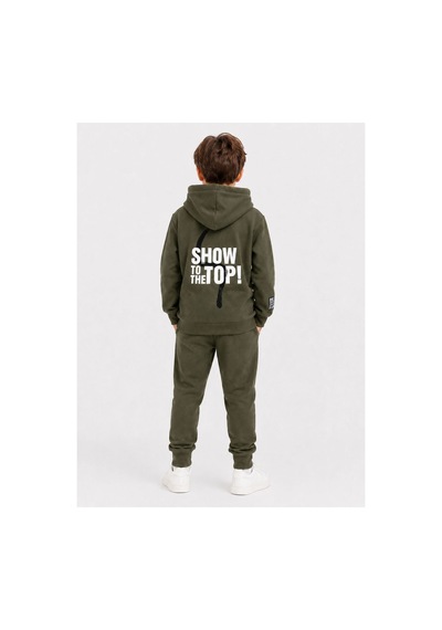 H&c Coolboy H&c Erkek Çocuk Haki Kapüşonlu Baskılı Eşofman Takımı Sweatshirt Ve Jogger Alt