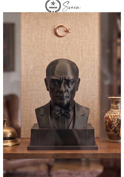 Atatürk Mustafa Kemal Atatürk Büstü 3d Baskı Dekorasyon Biblo Siyah Premium Tasarım Şık Obje Ev Ofi