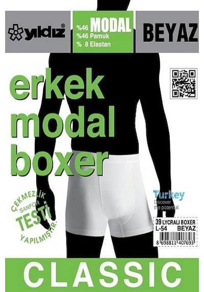 Yıldız Erkek Modal Boxer Beyaz 001