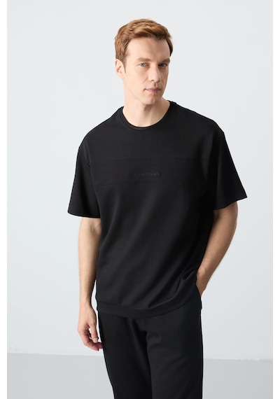 Tommy Life Siyah Pamuklu Kalın Yumuşak Dokulu Oversize Fit Basic Erkek Eşofman Takım - 85261 Siyah