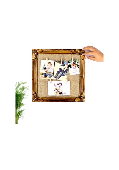 Bambu Hasır İpli Ev Figürlü Poloroid Fotoğraf Çerçevesi - 20x20cm