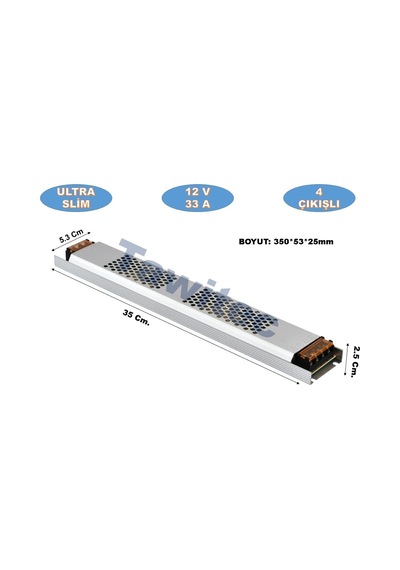 12 Volt Trafo Ultra Silim Alüminyum Kasa Adaptör 4 Çıkış 33 Amper