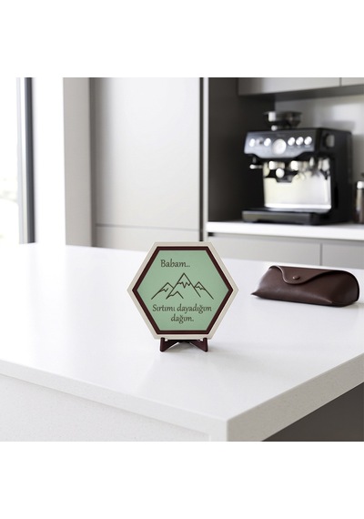 Dağ Temalı Babam Sırtımı Dayadığım Dağım Dekoratif Obje, Çalışma Masaları İçin Estetik, Zarif Ve Modern Bir Hediye 10x10 Cm, Açık Yeşil