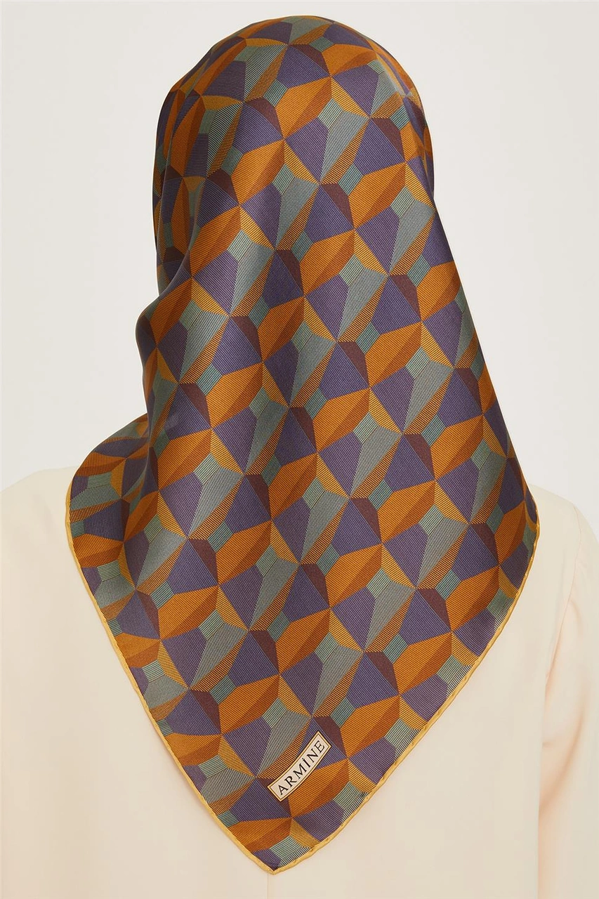 Armine Klasik Desenli Twill Saf İpek Eşarp 9204d 39 Çok Renkli