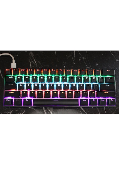 H61k Mini Mekanik Kablolu Gaming Oyuncu Klavye Türkçe Q Blue Switch 12 Ad Rgb Led Işık Modlu 61 Tuşlu Siyah