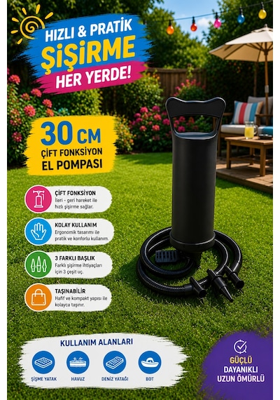 200x150x50 Cm Dikdörtgen Şişme Havuz - 30 Cm El Pompası Dahil Mavi