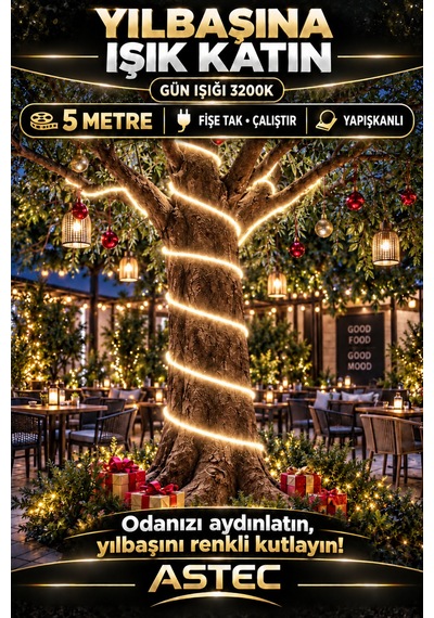 Astec Tak Çalıştır 5 Metre Yapışkanlı Gün Işığı Şerit Led Yılbaşı Ağacı Süsü Ve Dekoratif Ev Aydınlatması Fişe 220v