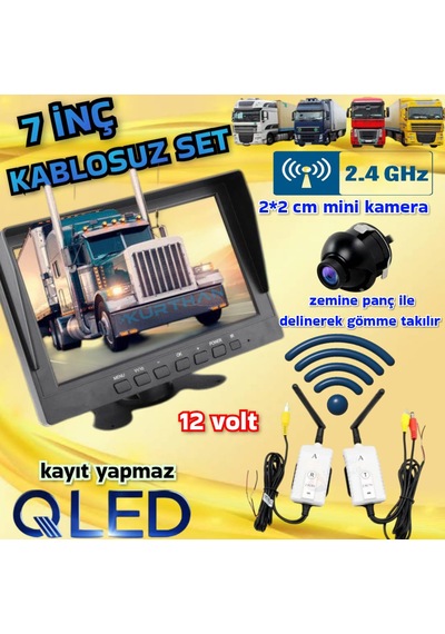 Kablosuz 7 İnç Monitör 19 Mm Ultra Mini Araç Görüş Kamerası 12 V Kayıt Yapmaz