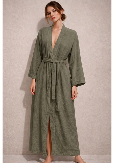 Estewomanfashion Müslin %100 Pamuk Kimono & Kaftan Haki