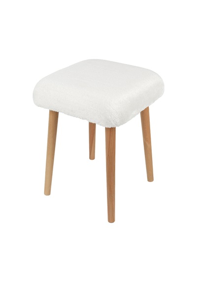 Peluş Kumaşlı Dekoratif Puf, Tabure 5983 Beyaz