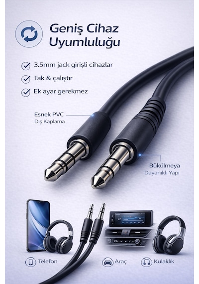 M129f Aux Kablo 3.5mm Erkek-erkek 3m Stereo Ses Kablosu 3 Metre