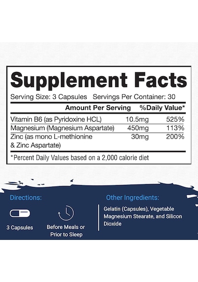 Gaspari Nutrition Zma Complex: Nighttime Muscle Recovery Zinc, Magnesium, Vitamin B6 90 Caps