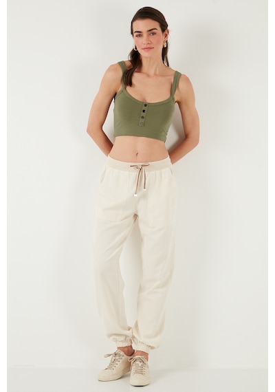 Lela Regular Fit Yüksek Bel Lastikli Paça Jogger Spor Bayan Pantolon 668Yp5039 Taş