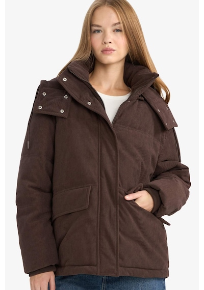 Defacto Regular Fit Kapüşonlu Kadife Mont F2824ax25wnbn530 Kahve-bn530