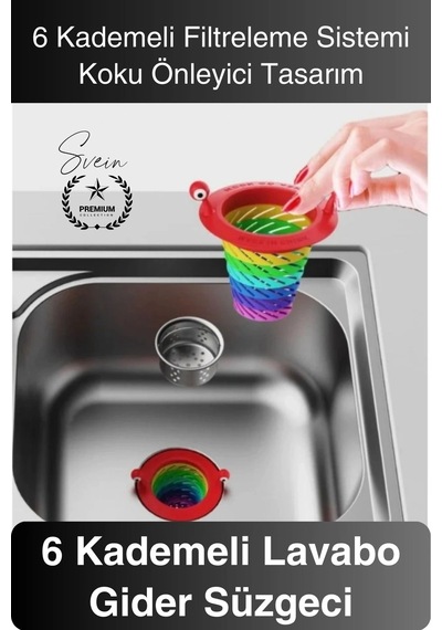 Süzgeç 6 Kademeli Lavabo Gider Süzgeci Tıkanıklık Önleyici Filtre Mutfak Ve Banyo İçin Hijyenik Çok Renkli