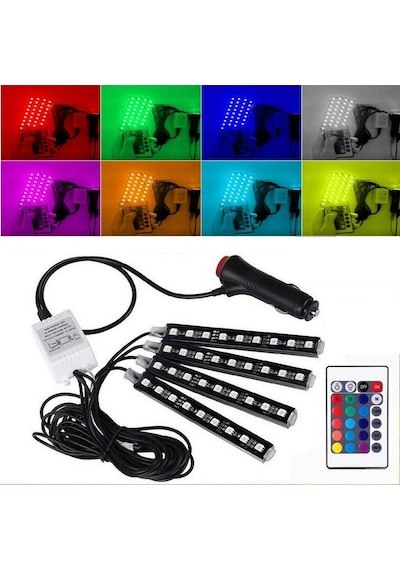 Araç Içi Ayak Altı Led Müziğe Duyarlı Kumandalı 9 Led'Li