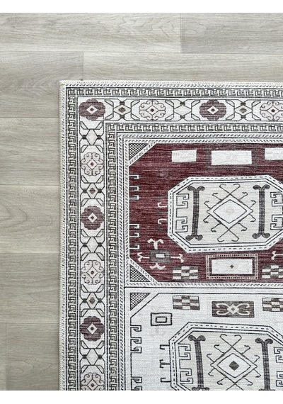 Geometrik Panel Desenli Krem Ve Bordo Etnik Halı - Ar848cr Krem - Bordo