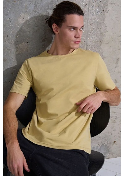 Uyguntarz Unisex Pamuklu Oversize Basic Tshirt Bej