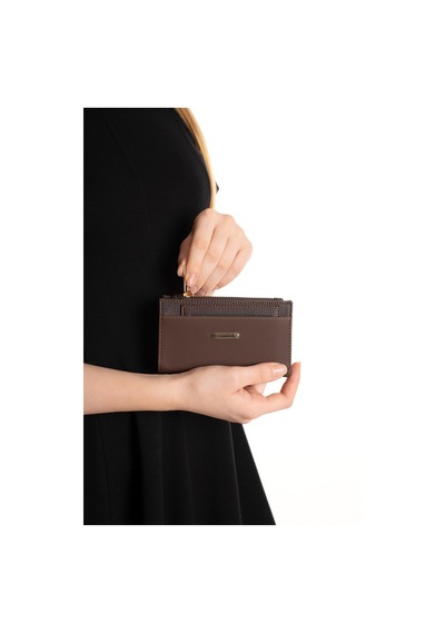 Adelina Bags Kadın Kartlık Detaylı İki Parça İçe Geçmeli Kartlıklı Acı Kahverengi Cüzdan Kahve