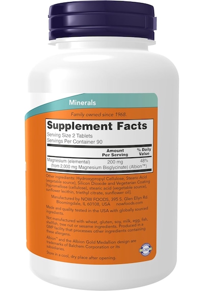 Now Foods Magnesium Magnezyum Glycinate Gilisinat 200 Mg 180 Ta