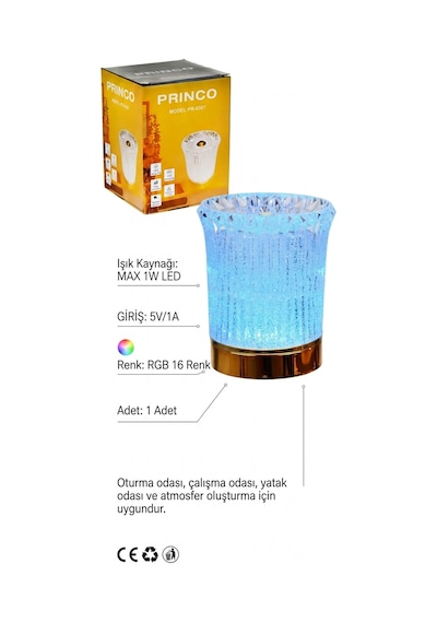 Kristal Rgb 16 Renk Led Lamba Dokunmatik Usb Şarjlı Şık Gece Lambası Masa Lambası Pr-0367