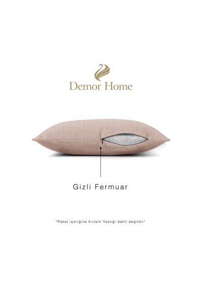 Br Demor Home Keten Dokulu Bej Rengi Kırlent Yastık Kılıfı
