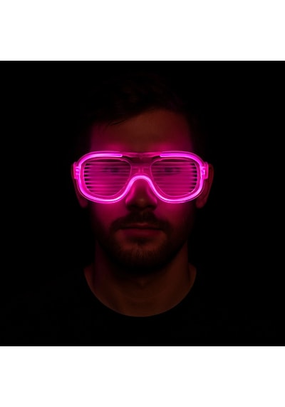 Mey İthalat Pembe Led Işıklı Parti Gözlüğü - Neon Glow Şerit Gözlük 3 Modlu