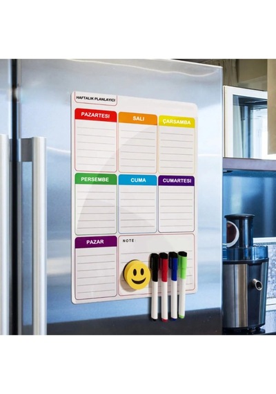 35x50 Cm Haftalık Magnet Planlayıcı, Silinebilir Mıknatıslı Yazı Tahtası Pano + 2 Kalem
