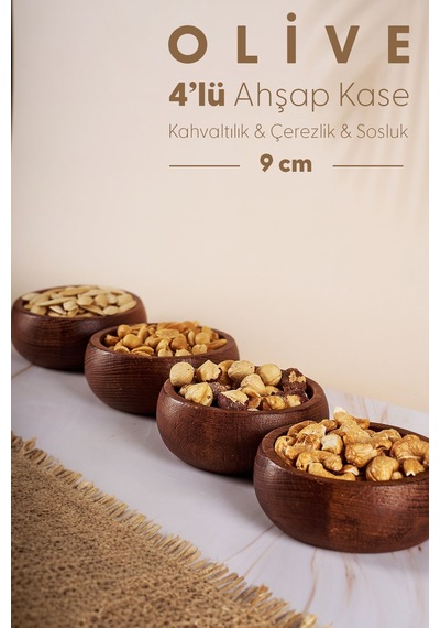 Olive - 4 Adet Yuvarlak Ahşap Çerezlik 9 Cm Ahşap